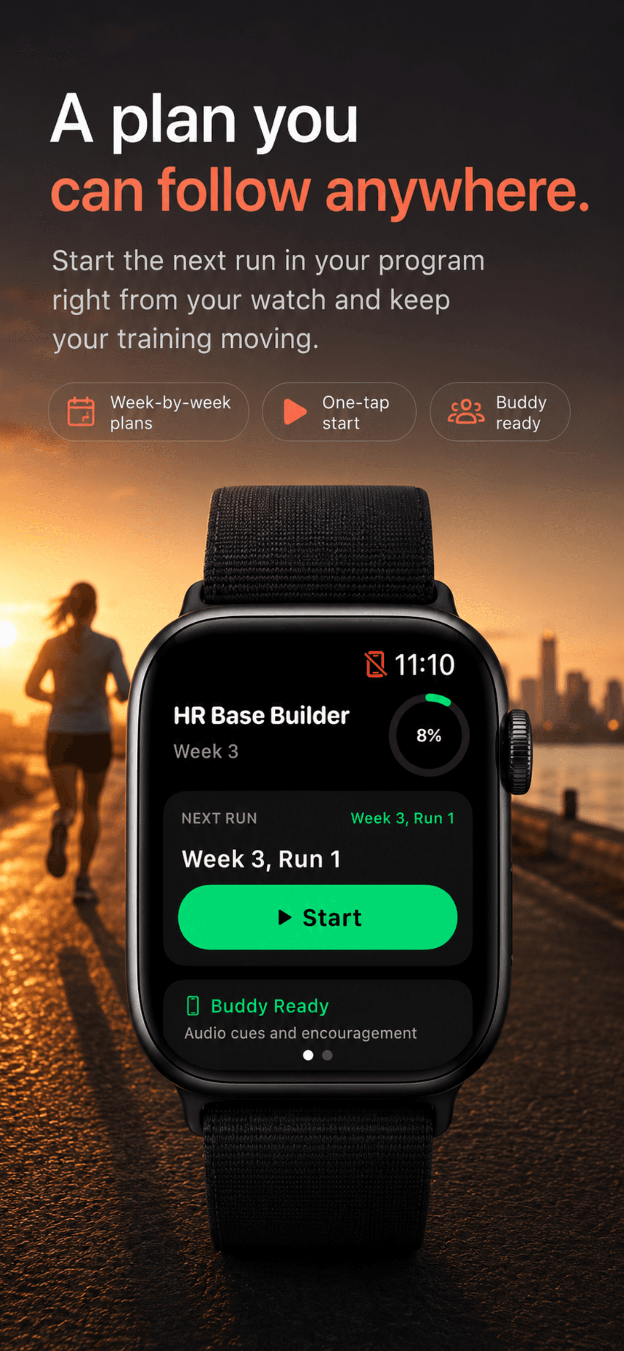Stride AI Apple Watch support screen for starting planned runs